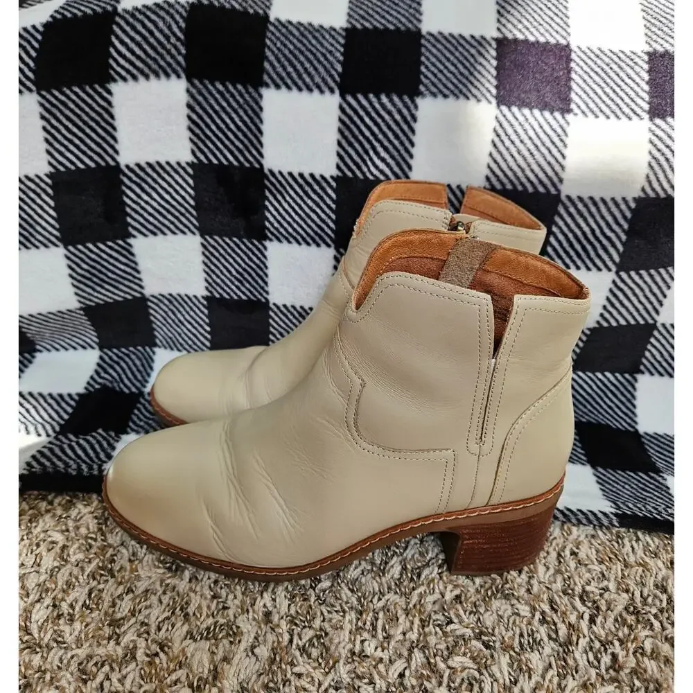 Jambu Women's Leather Ankle Boots Cream Ivory Side Zip Comfort Booties Size 10